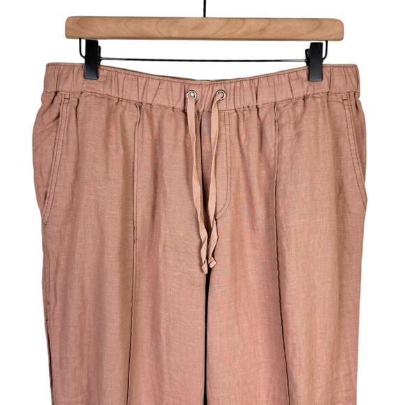 Cynthia Rowley 100% Linen Tan Pull On Cropped Jogger Pants - Picture 2 of 7